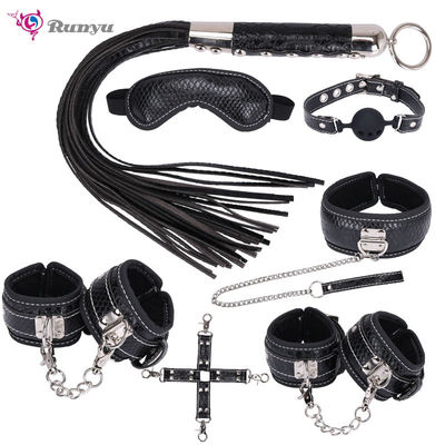 Handcuffs Nipple Clamps Luxury Bdsm Set Collar Gag Whip Rope PU Leather SM Bed Restraints For Couples